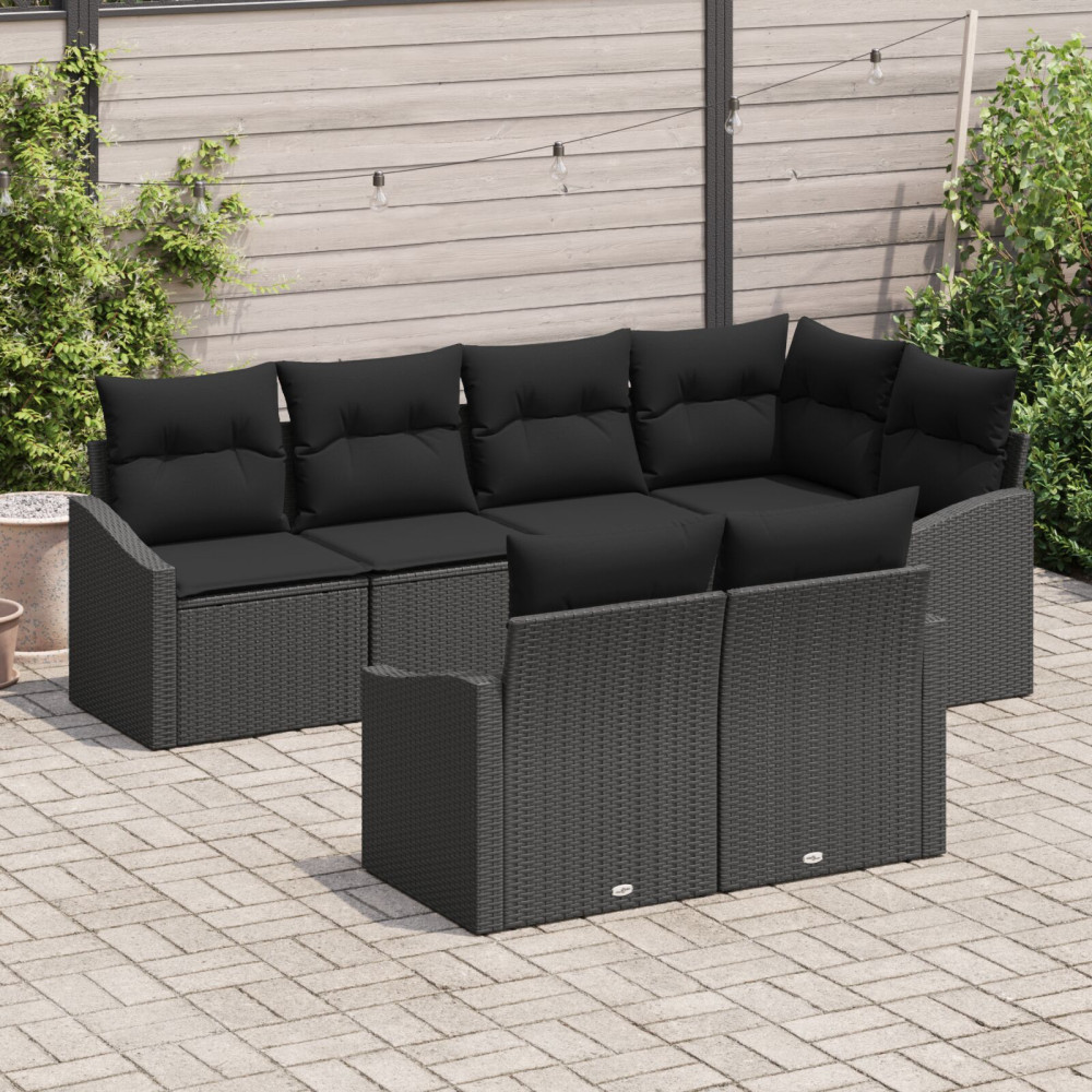 Produktbild för Trädgårdsoffset med kudde med lagring 7 pcs Svart konstrotting