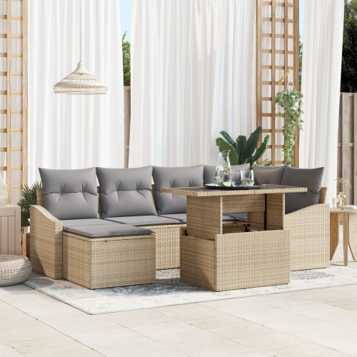 vidaXL Trädgårdsoffset med kudde med lagring 7 pcs Beige och Ljusgrå - Utesoffor