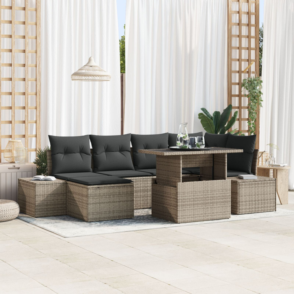 Produktbild för Trädgårdsoffset med lagring 7 pcs Grå Poly rattan