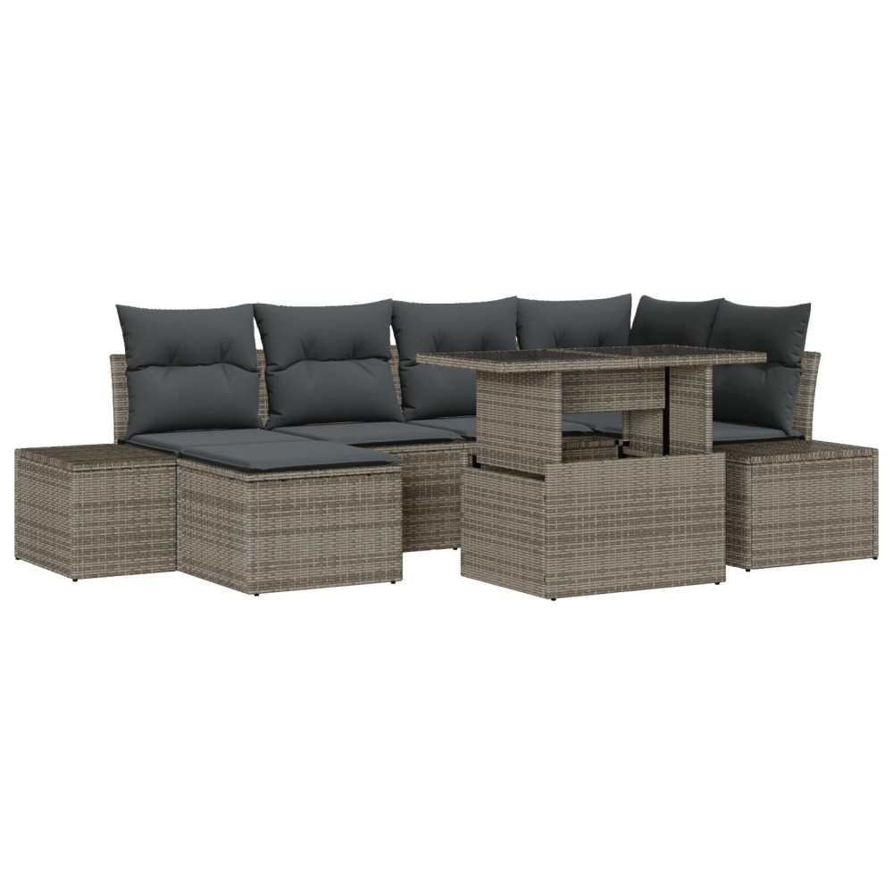 Produktbild för Trädgårdsoffset med lagring 7 pcs Grå Poly rattan