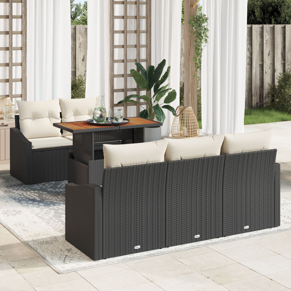Produktbild för Trädgårdsoffset med lagring 6 pcs Svart Poly rattan