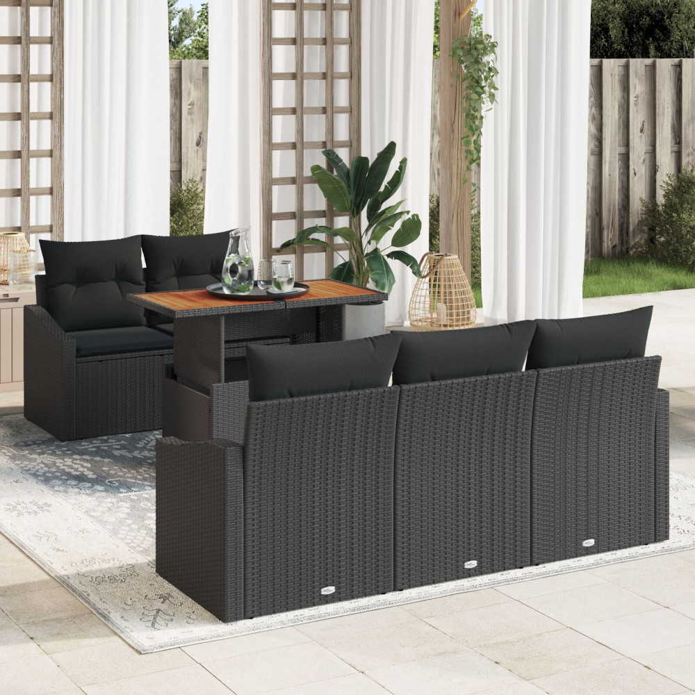 Produktbild för Trädgårdsoffset med lagring 6 pcs Svart Poly rattan