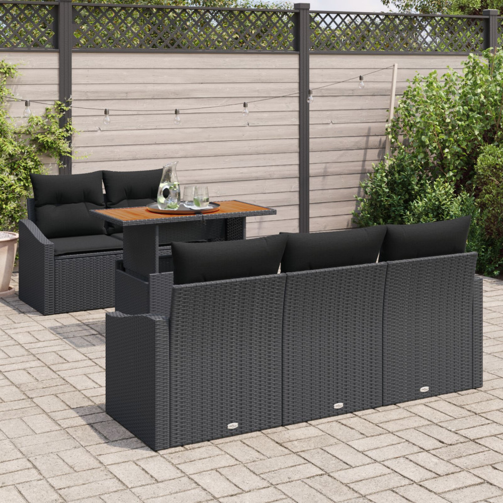 Produktbild för Trädgårdsoffset med lagring 6 pcs Svart Poly rattan