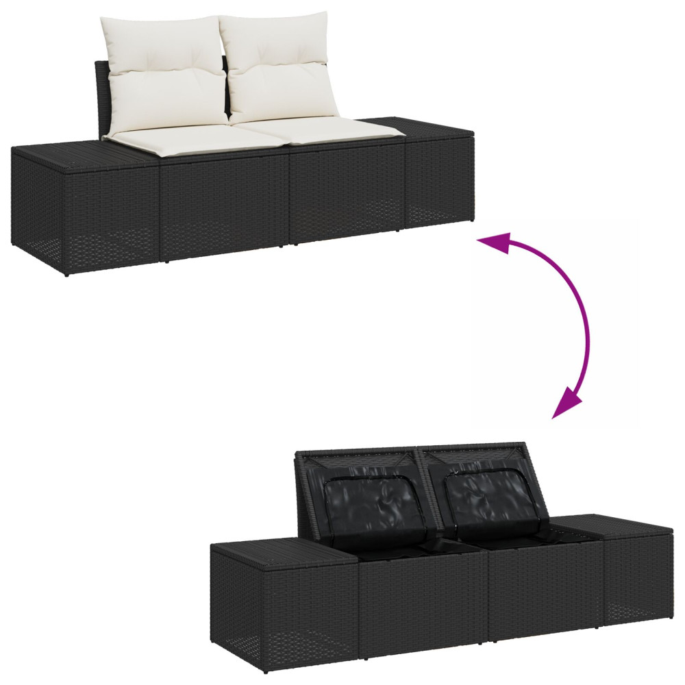 Produktbild för Trädgårdsoffset med kudde med lagring 7 pcs Svart Poly rattan