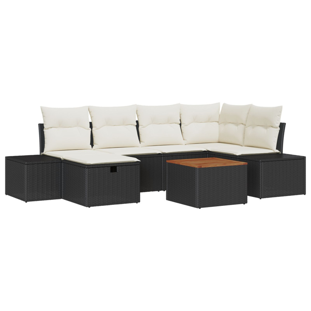 Produktbild för Trädgårdsoffset med kudde med lagring 7 pcs Svart Poly rattan