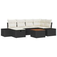 Produktbild för Trädgårdsoffset med kudde med lagring 7 pcs Svart Poly rattan