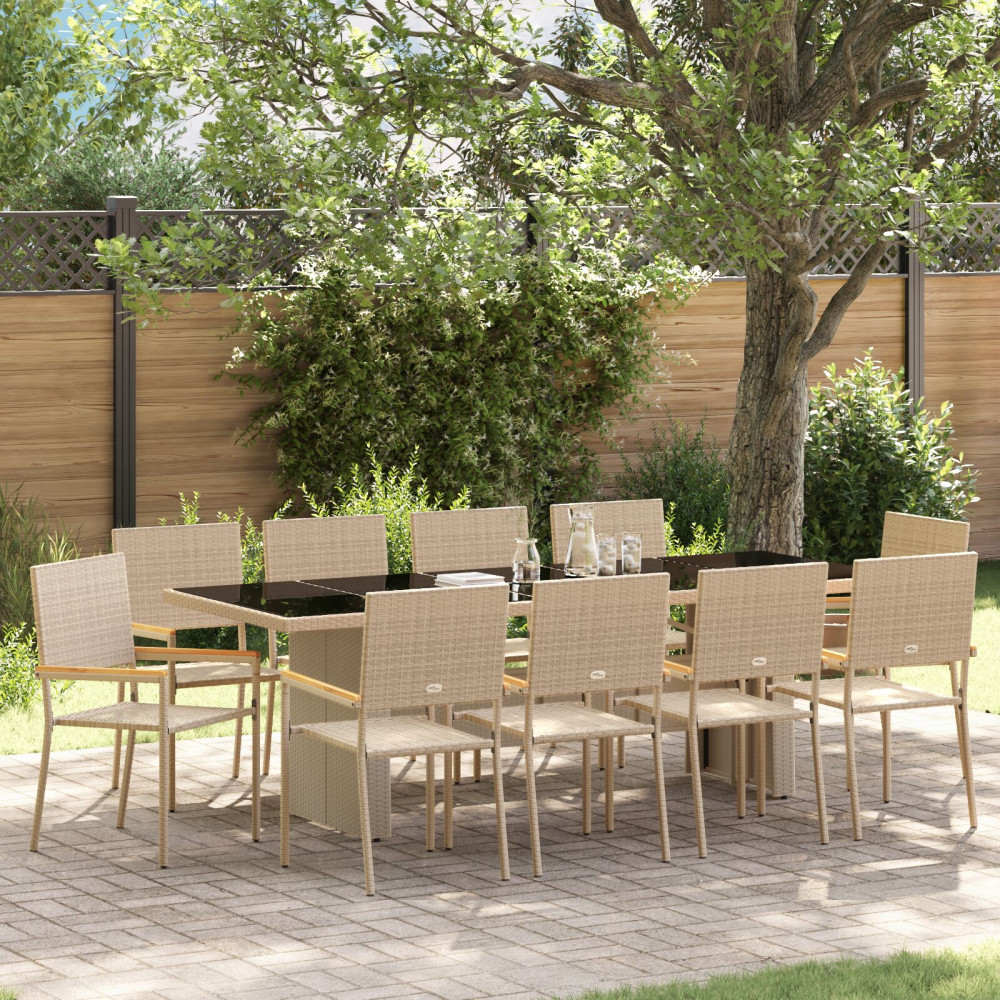 Produktbild för Trädgårdsmöbelset 11 pcs Beige konstrotting