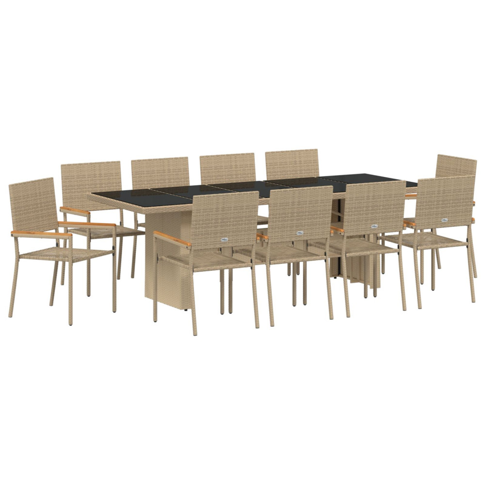 Produktbild för Trädgårdsmöbelset 11 pcs Beige konstrotting