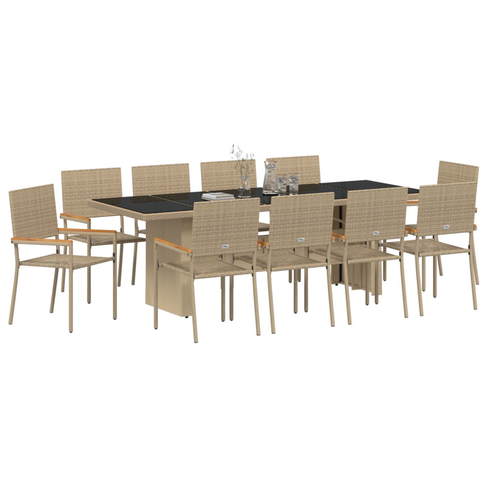 Produktbild för Trädgårdsmöbelset 11 pcs Beige konstrotting