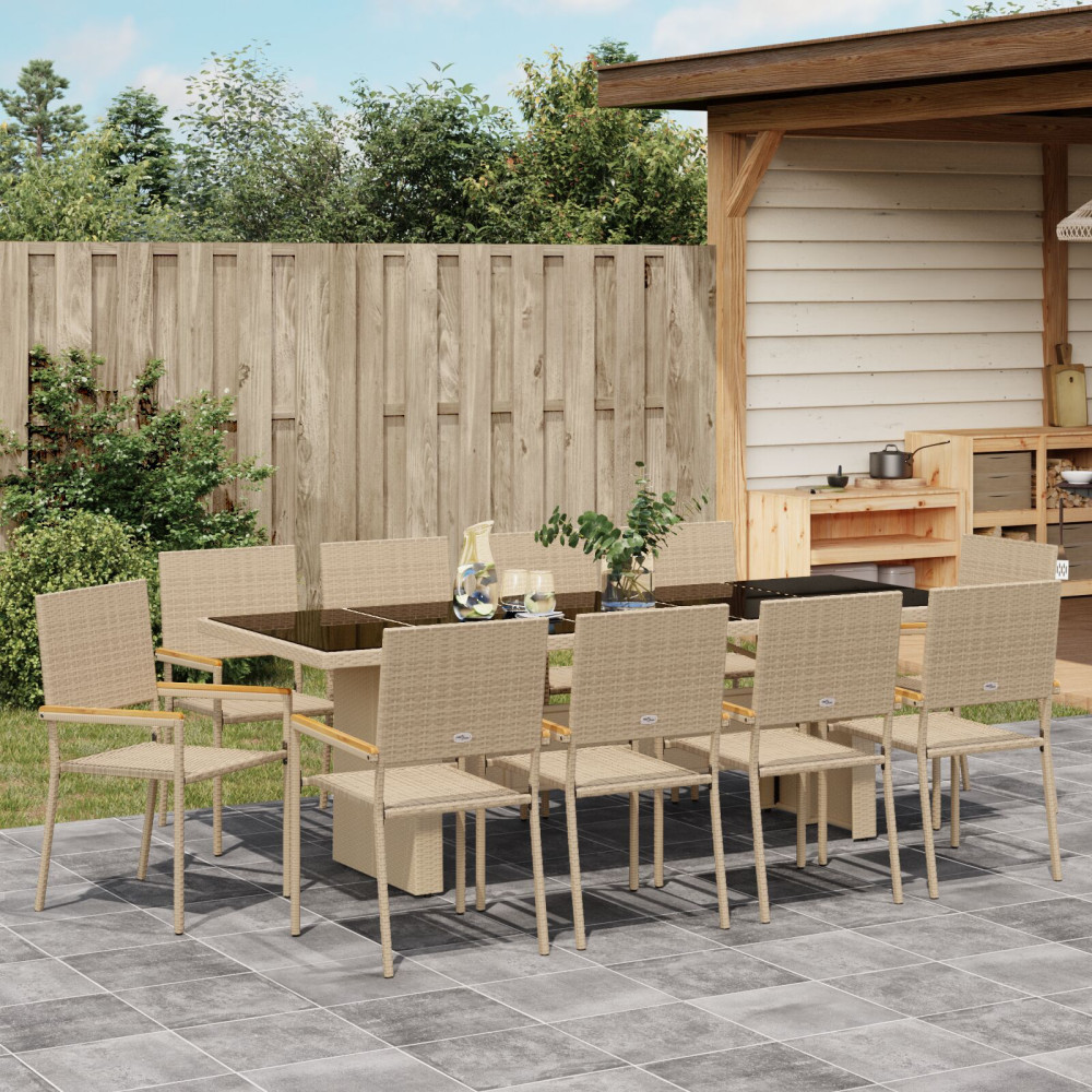 Produktbild för Trädgårdsmöbelset 11 pcs Beige konstrotting