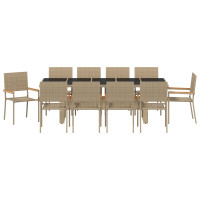 Produktbild för Trädgårdsmöbelset 11 pcs Beige konstrotting
