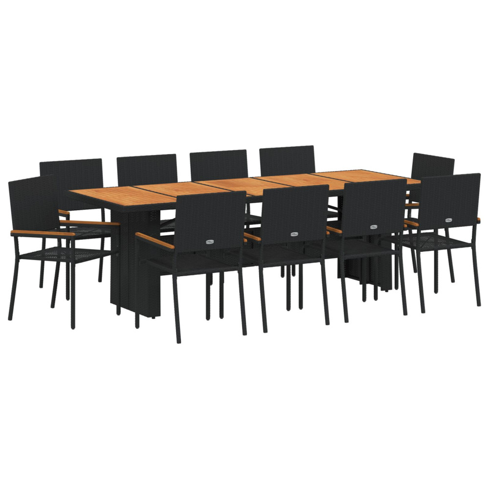 Produktbild för Trädgårdsmöbelset 11 pcs Svart konstrotting