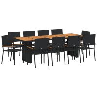 Produktbild för Trädgårdsmöbelset 11 pcs Svart konstrotting