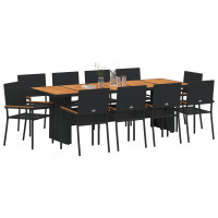 Produktbild för Trädgårdsmöbelset 11 pcs Svart konstrotting