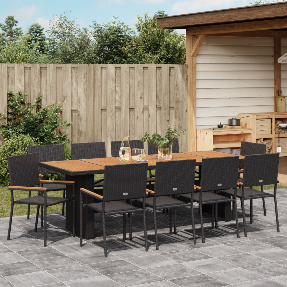 Produktbild för Trädgårdsmöbelset 11 pcs Svart konstrotting