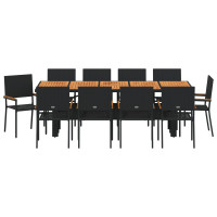 Produktbild för Trädgårdsmöbelset 11 pcs Svart konstrotting