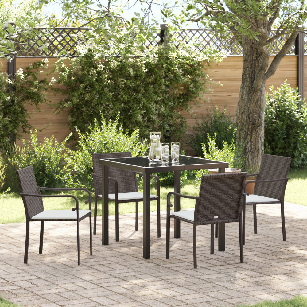 Produktbild för Trädgårdsmöbelset 5 pcs Brun och svart PE Rattan