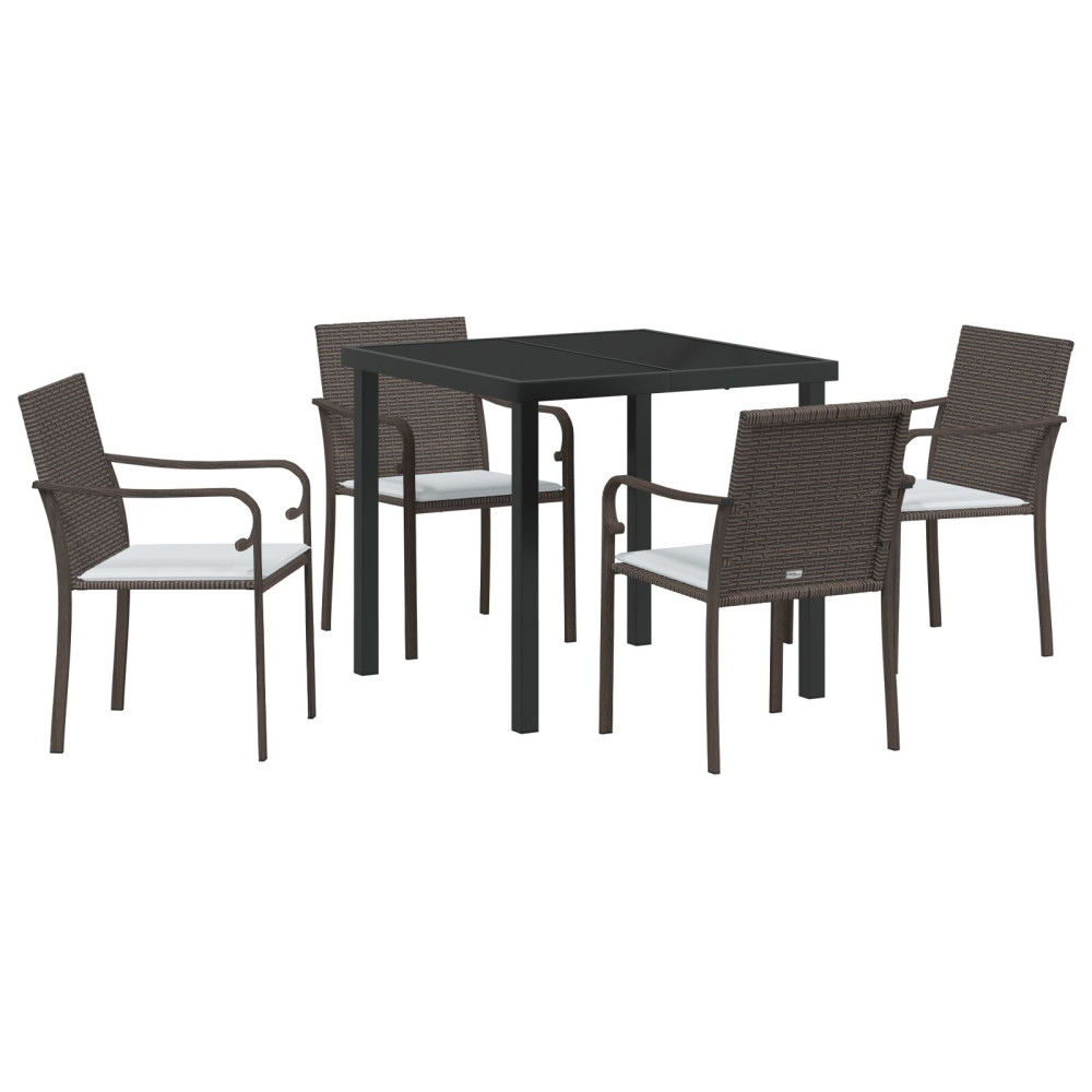 Produktbild för Trädgårdsmöbelset 5 pcs Brun och svart PE Rattan