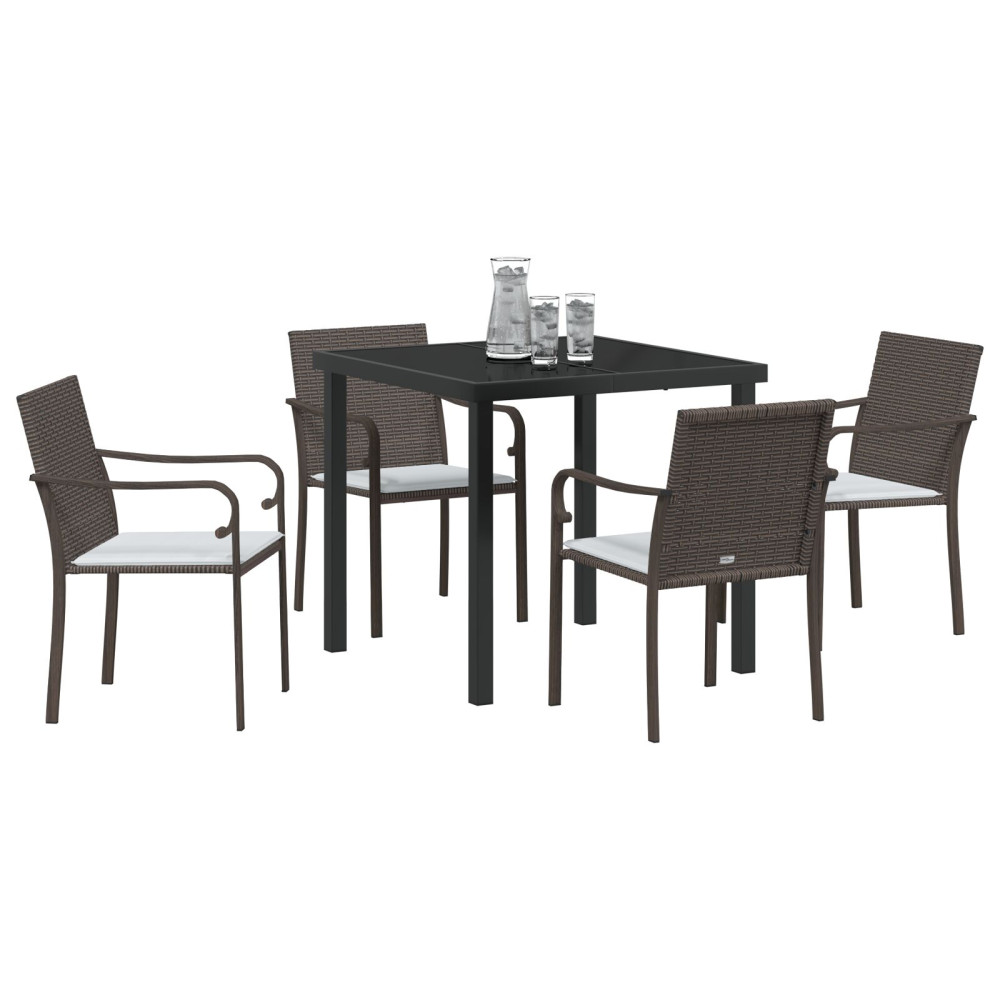 Produktbild för Trädgårdsmöbelset 5 pcs Brun och svart PE Rattan