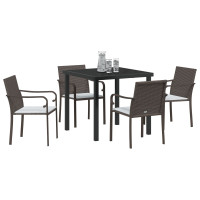 Produktbild för Trädgårdsmöbelset 5 pcs Brun och svart PE Rattan