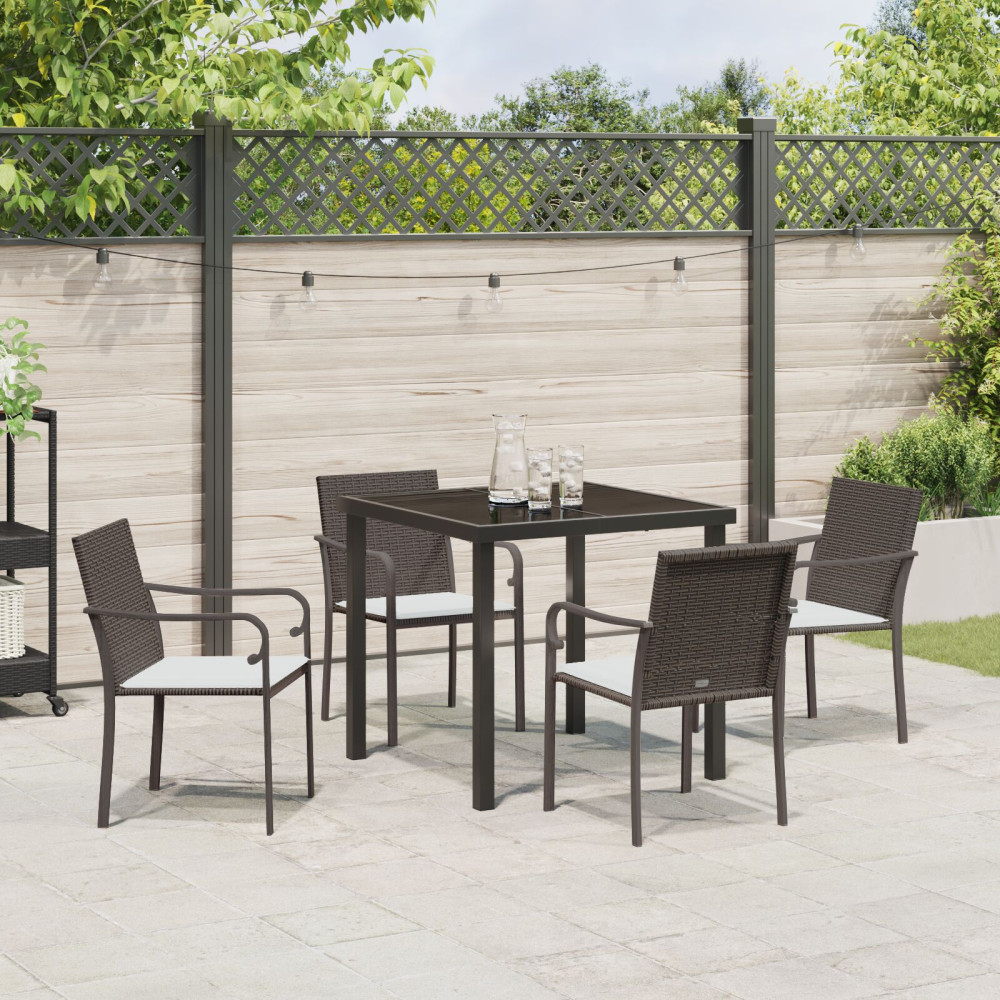 Produktbild för Trädgårdsmöbelset 5 pcs Brun och svart PE Rattan