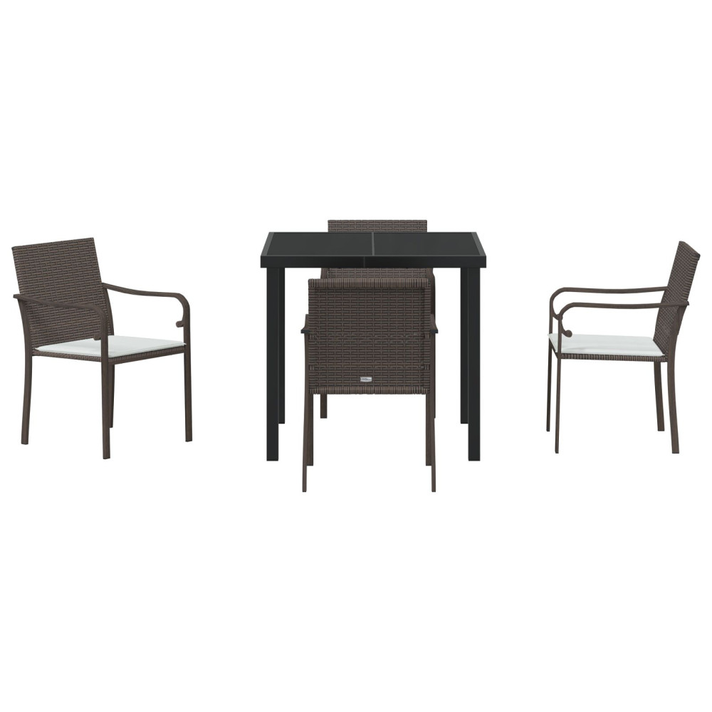 Produktbild för Trädgårdsmöbelset 5 pcs Brun och svart PE Rattan