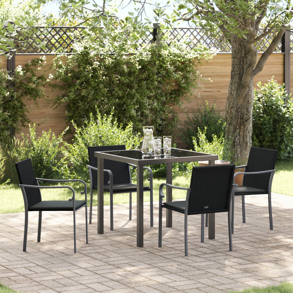 Produktbild för Trädgårdsmöbelset 5 pcs Svart och Grå PE Rattan