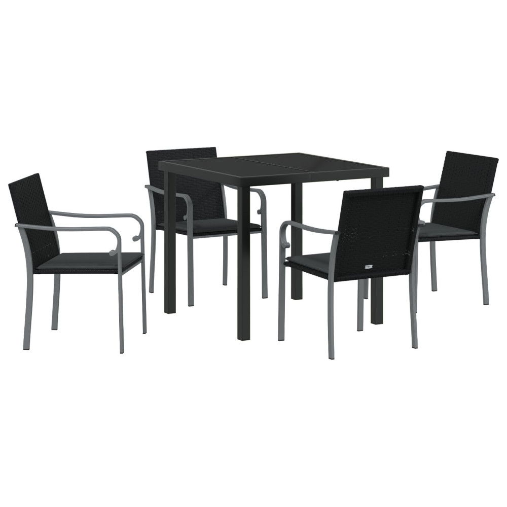 Produktbild för Trädgårdsmöbelset 5 pcs Svart och Grå PE Rattan