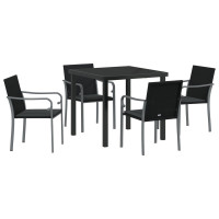 Produktbild för Trädgårdsmöbelset 5 pcs Svart och Grå PE Rattan