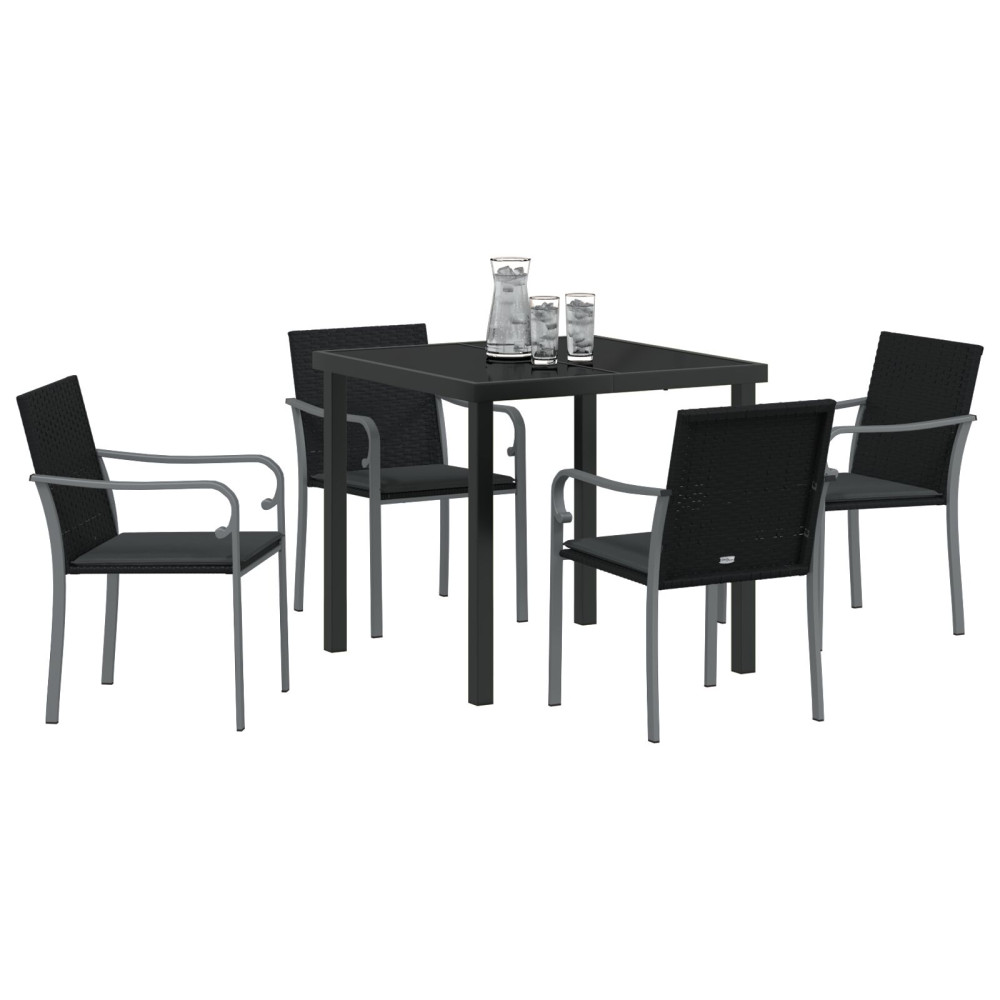 Produktbild för Trädgårdsmöbelset 5 pcs Svart och Grå PE Rattan