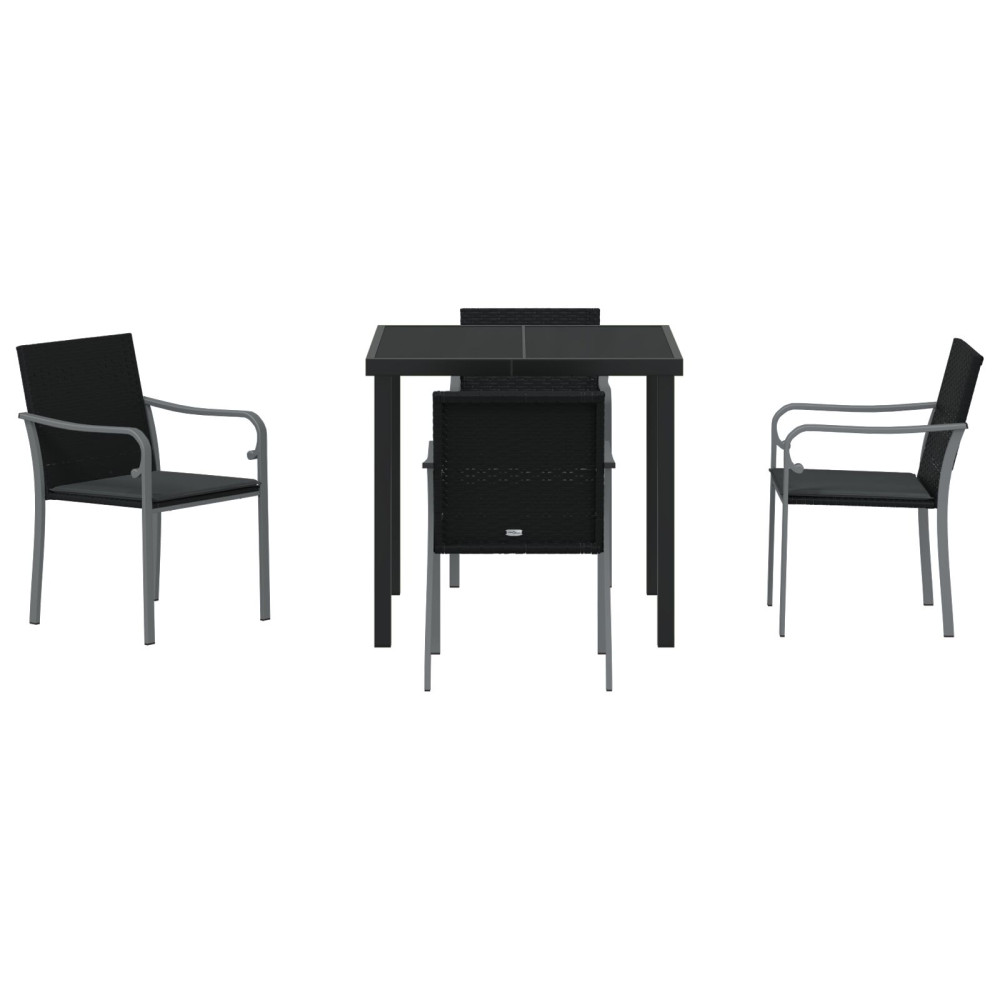 Produktbild för Trädgårdsmöbelset 5 pcs Svart och Grå PE Rattan