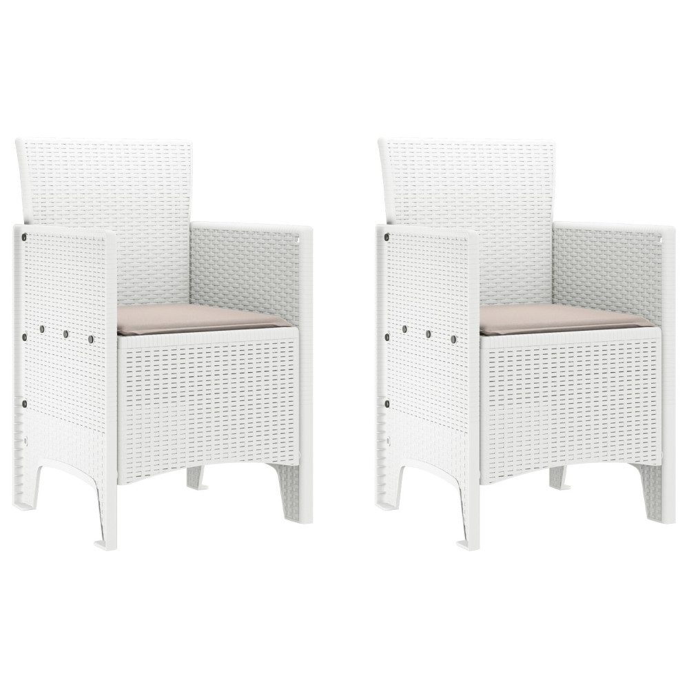 Produktbild för Trädgård Stol med kudde 2 pcs Vit 53 x 49 x 85 cm Polypropylen
