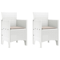 Produktbild för Trädgård Stol med kudde 2 pcs Vit 53 x 49 x 85 cm Polypropylen