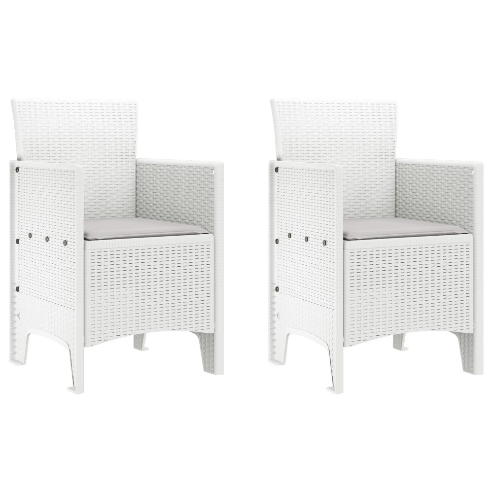 Produktbild för Trädgård Stol med kudde 2 pcs Vit 53 x 49 x 85 cm Polypropylen