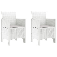 Produktbild för Trädgård Stol med kudde 2 pcs Vit 53 x 49 x 85 cm Polypropylen