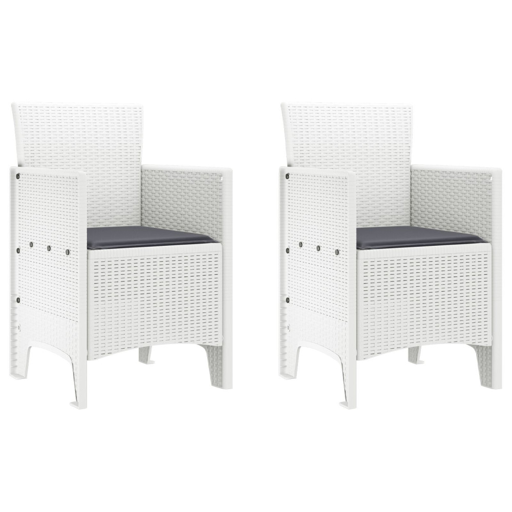 Produktbild för Trädgård Stol med kudde 2 pcs Vit 53 x 49 x 85 cm Polypropylen