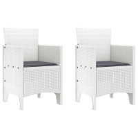 Produktbild för Trädgård Stol med kudde 2 pcs Vit 53 x 49 x 85 cm Polypropylen