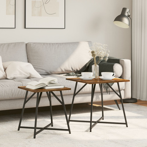 vidaXL Sidobordsset 2 pcs Rökt Ek och Svart
