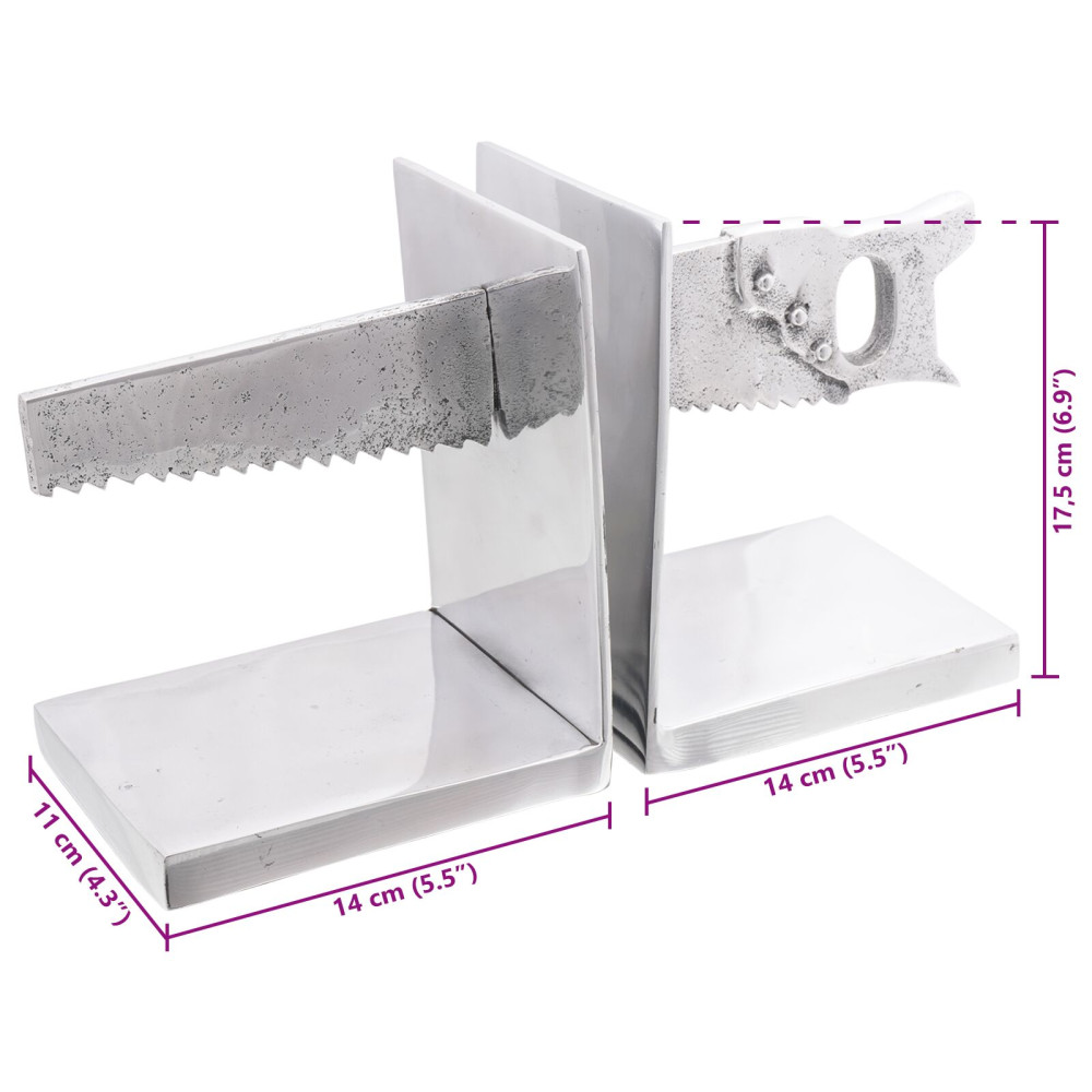 Produktbild för Bokstöd 2 pcs Silver 11 x 14 x 17,5 cm Aluminium
