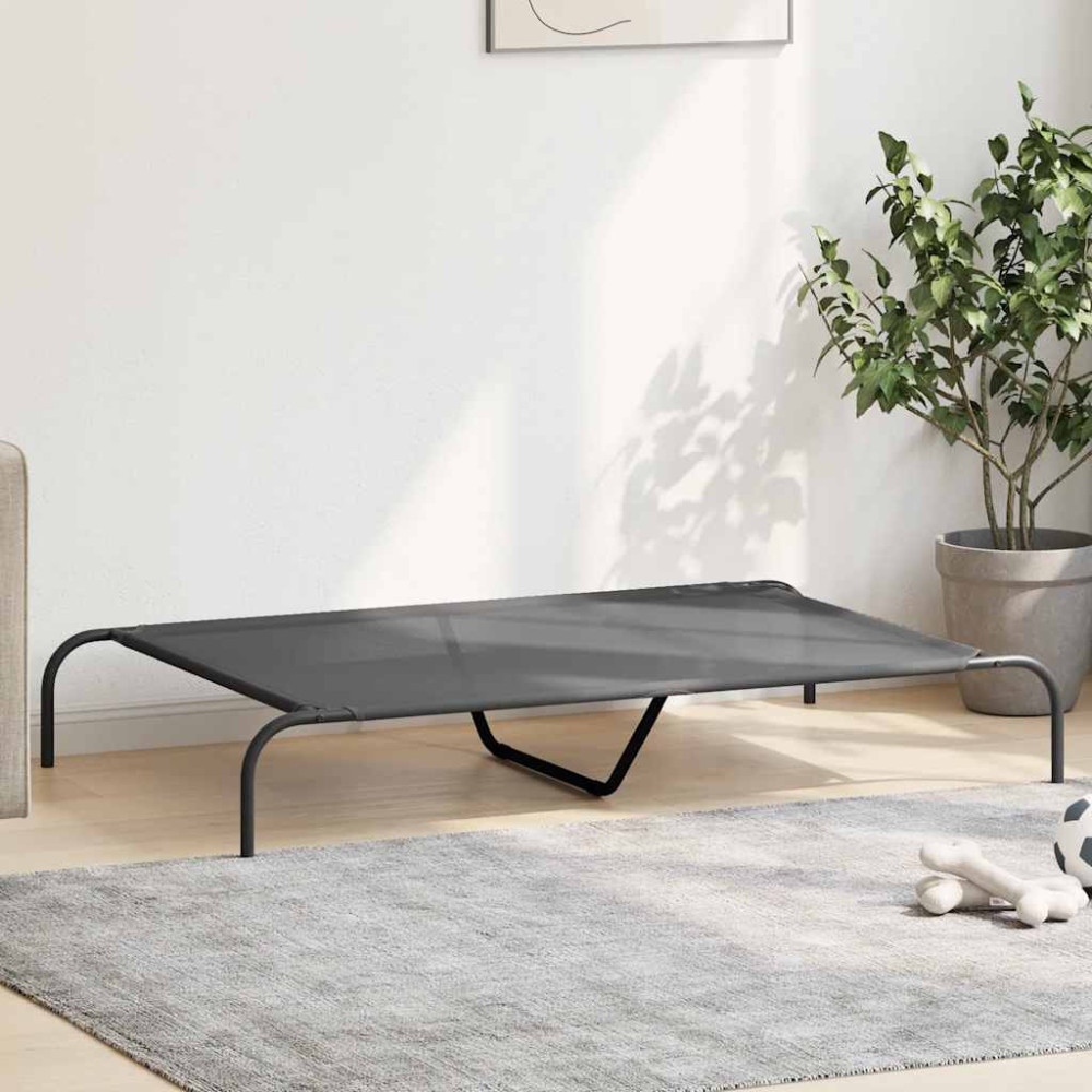 Produktbild för Förhöjd hundsäng grå 130x80x20 cm textilene och stål
