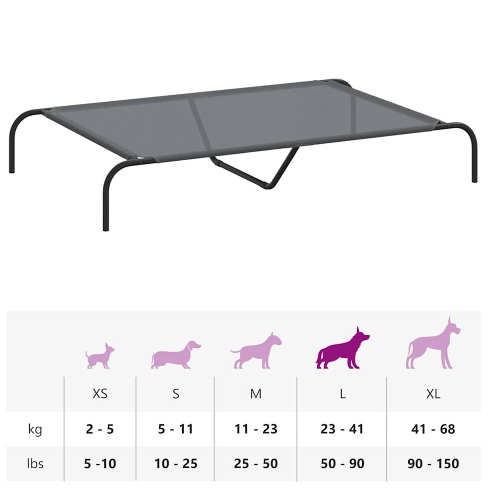 Produktbild för Förhöjd hundsäng grå 130x80x20 cm textilene och stål