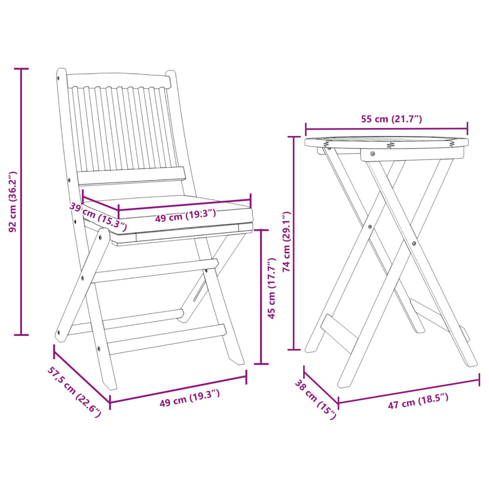 Produktbild för Trädgårds Bistro Set 3 pcs Brun Massivt Akaciaträ