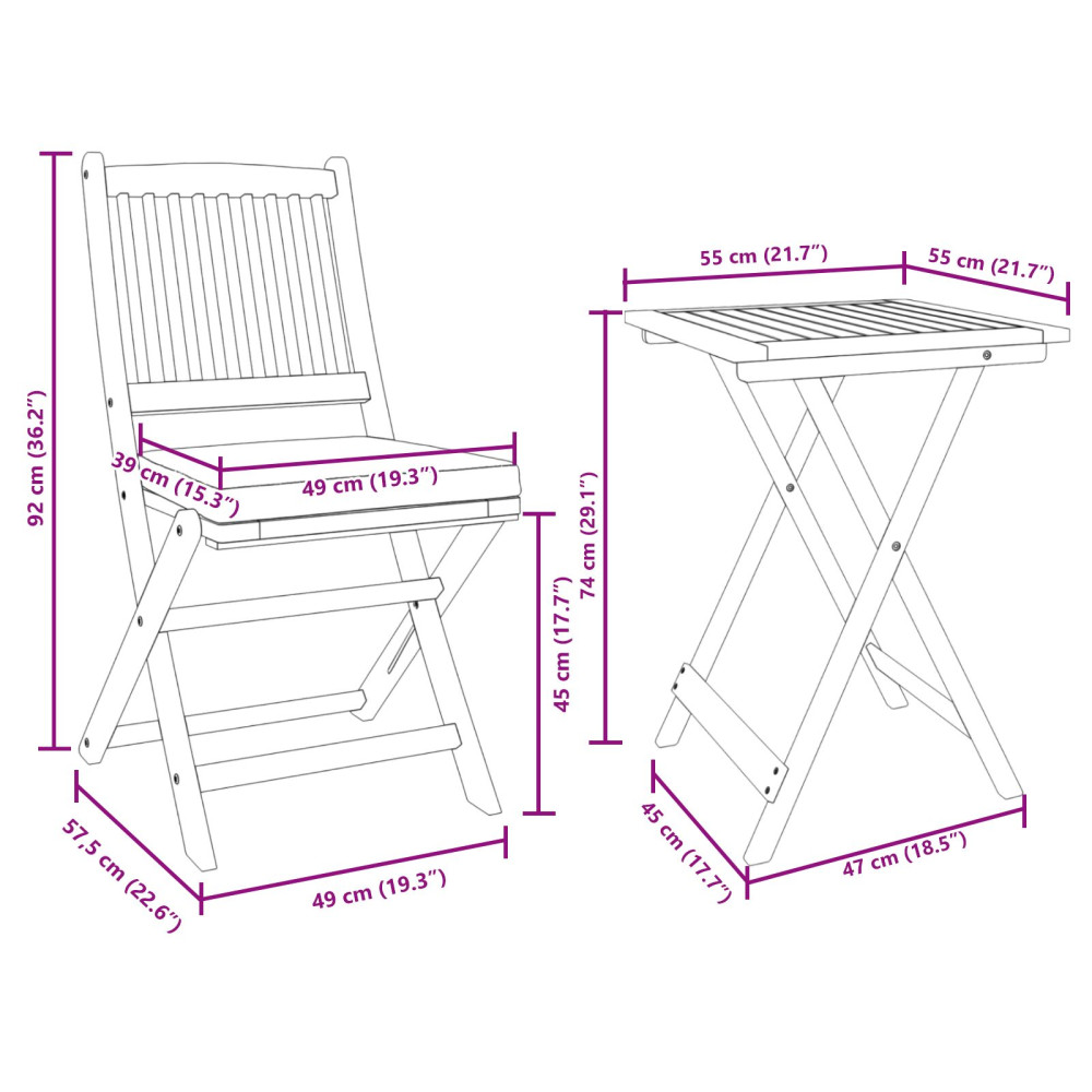 Produktbild för Trädgårds Bistro Set 3 pcs Brun Massivt Akaciaträ