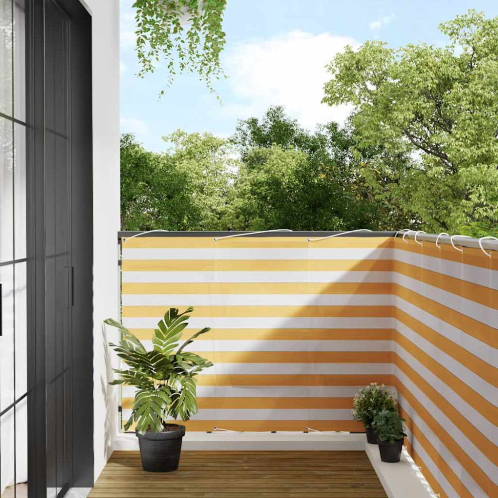 Produktbild för Balkongskärm gul och vit rand 120x700 cm