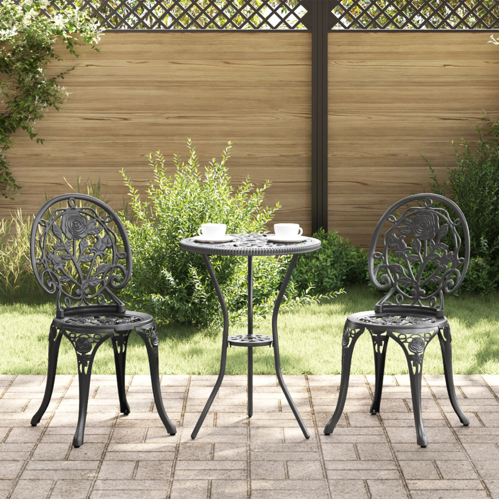 Produktbild för Trädgårds Bistro Set 3 pcs Svart Aluminium