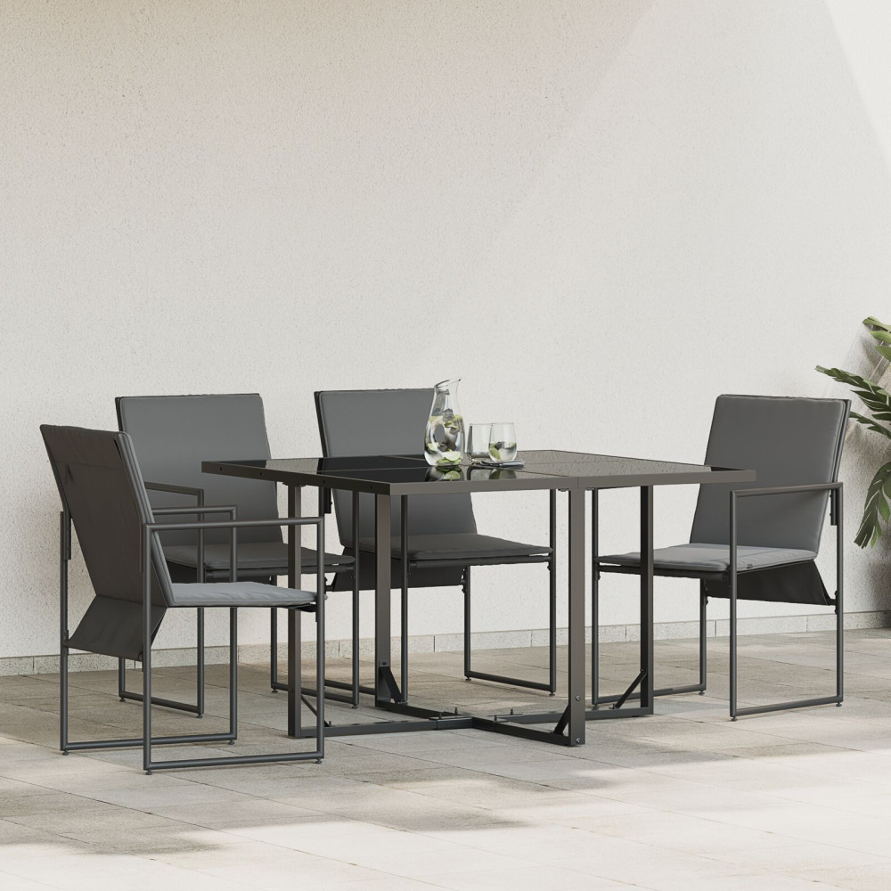 Produktbild för Stol med kudde 4 pcs Svart och Anthracit Textilene