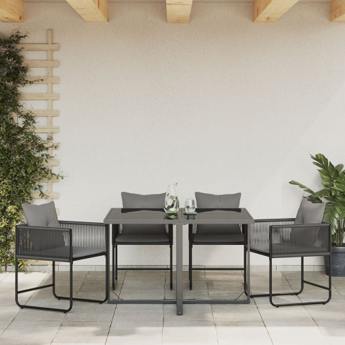 vidaXL Stol med kudde 4 pcs Svart och Anthracit PE Rattan