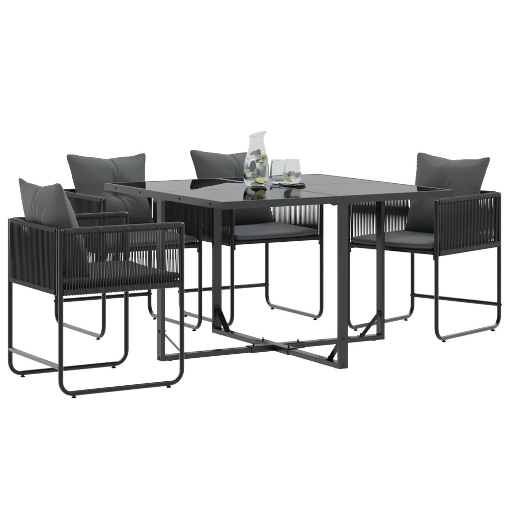Produktbild för Stol med kudde 4 pcs Svart och Anthracit PE Rattan