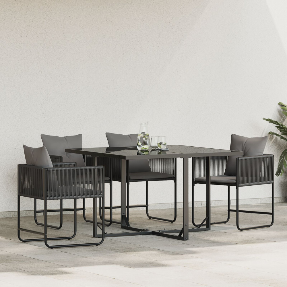 Produktbild för Stol med kudde 4 pcs Svart och Anthracit PE Rattan