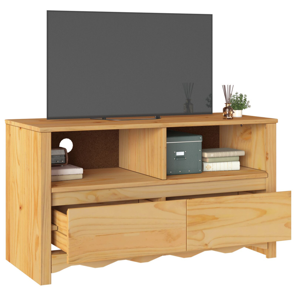 Produktbild för TV-skåp med låda Drammen Ek 99 x 43 x 55 cm Massivt tallträ